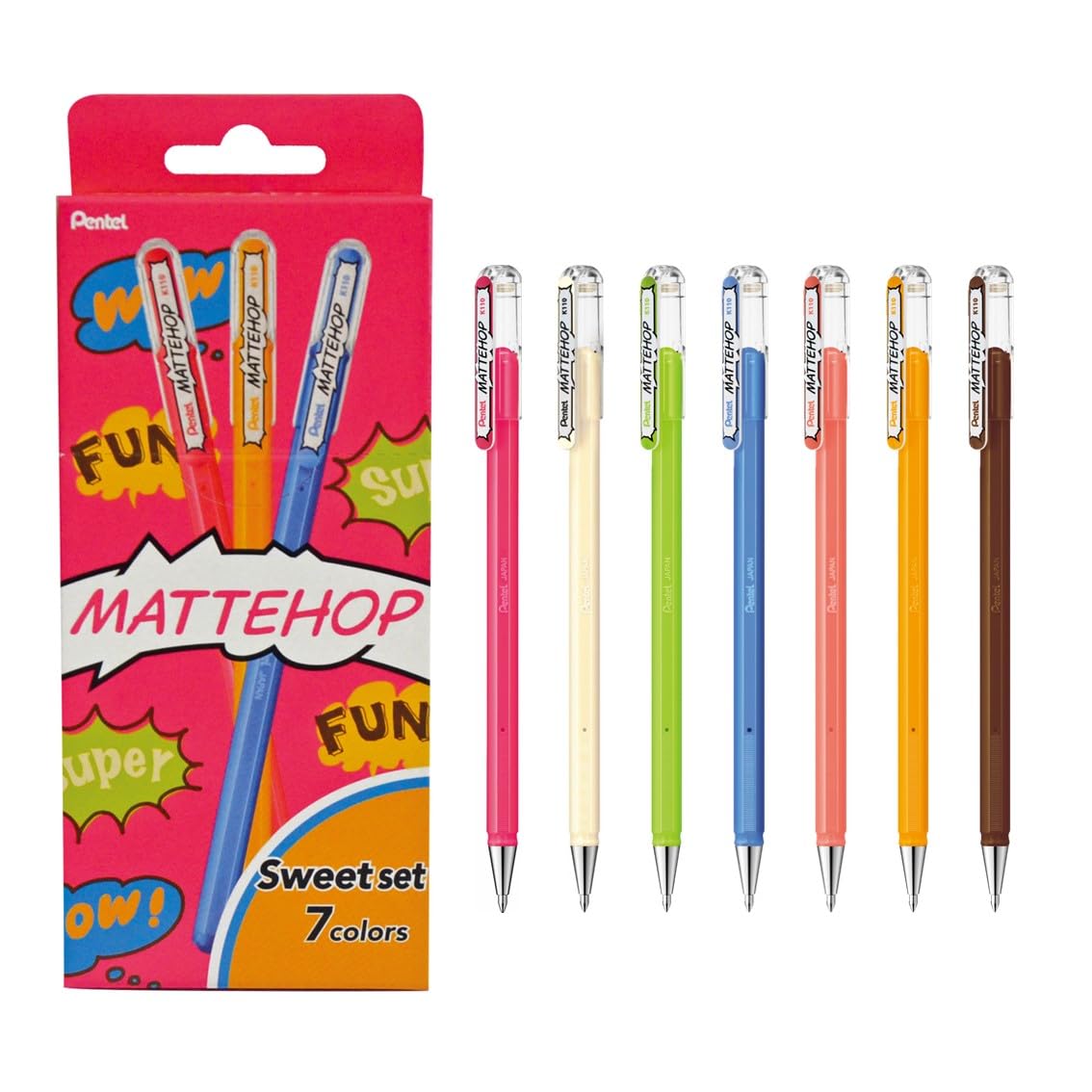 Pentel Arts Mattehop K110 Sweet Colours 1.0mm tip (Pack of 7)