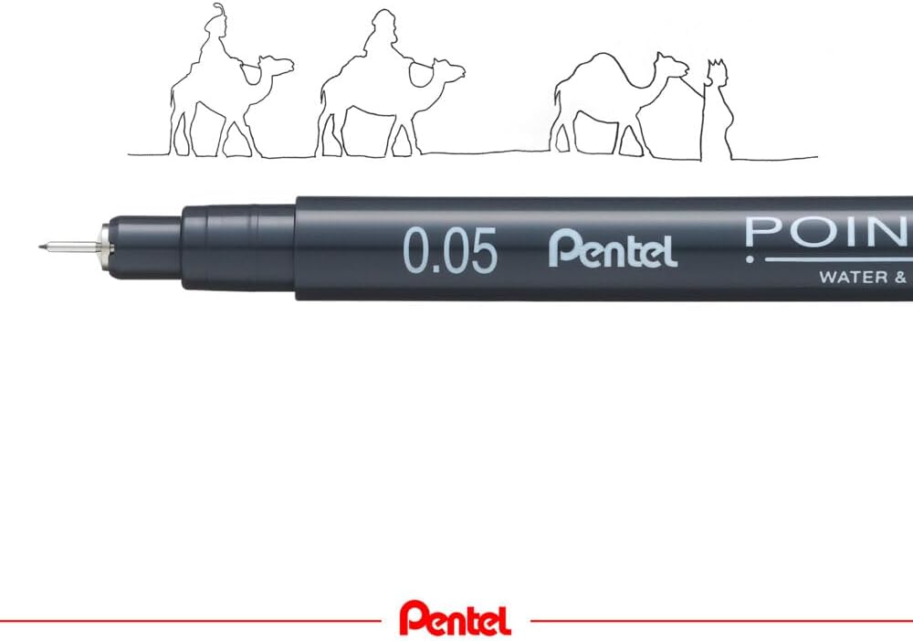 Pentel Arts Pointliner, Black pigment ink, Pack of 5