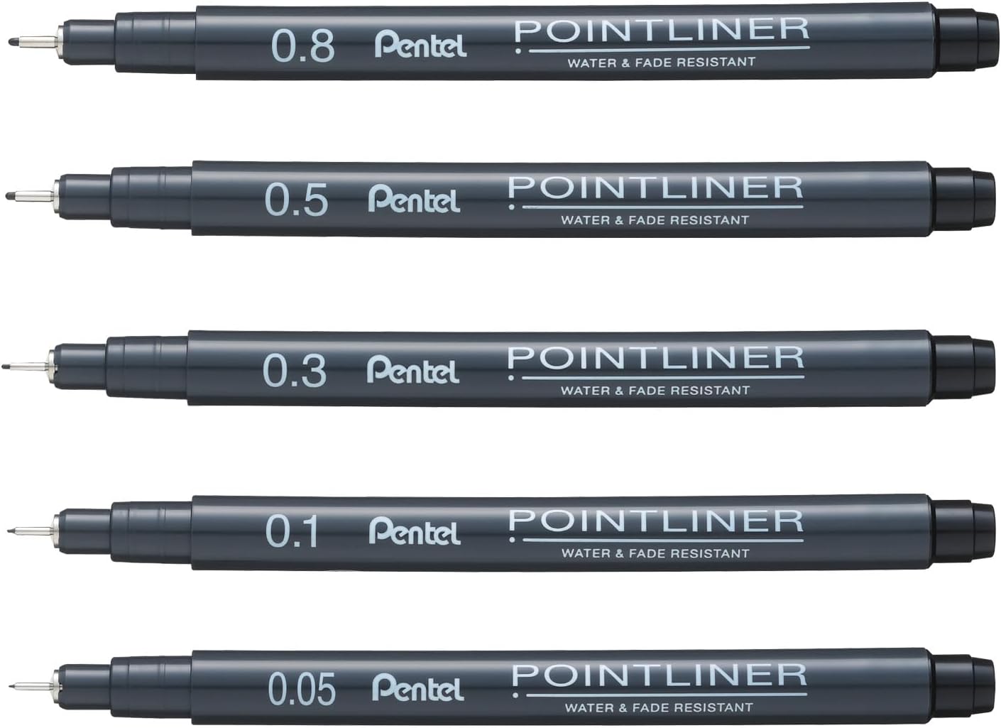 Pentel Arts Pointliner, Black pigment ink, Pack of 5