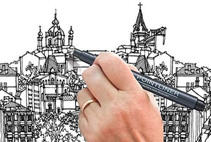 Pentel Arts Pointliner, Black pigment ink, Pack of 5