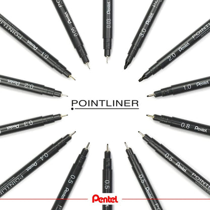 Pentel Arts Pointliner, Black pigment ink, Pack of 5
