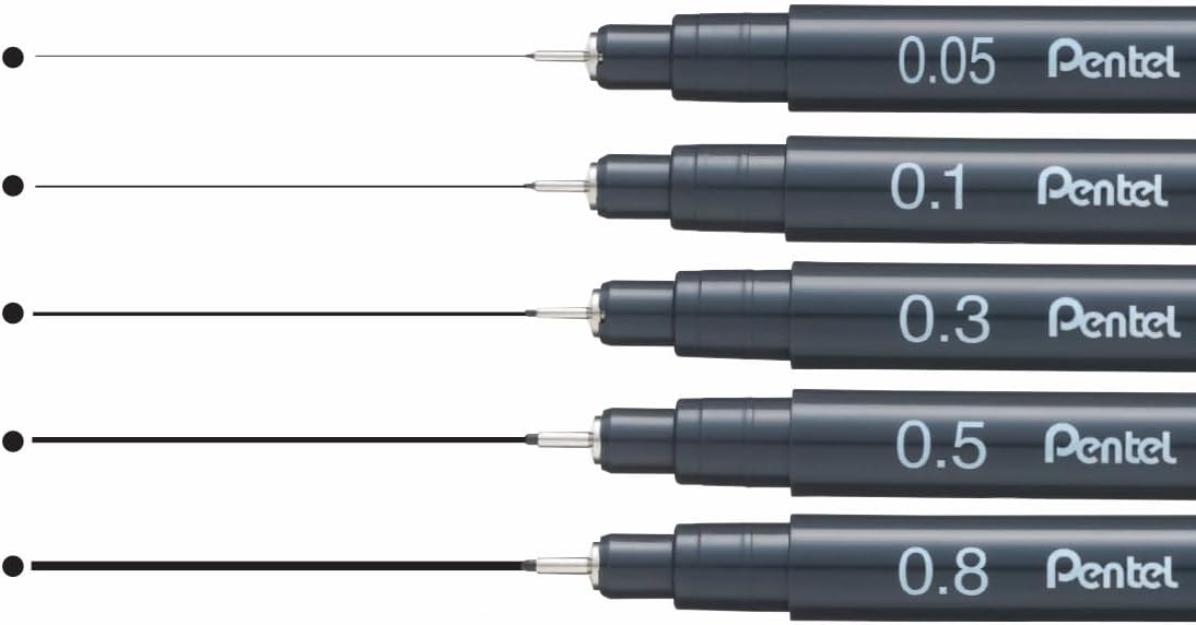 Pentel Arts Pointliner, Black pigment ink, Pack of 5