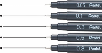 Pentel Arts Pointliner, Black pigment ink, Pack of 5