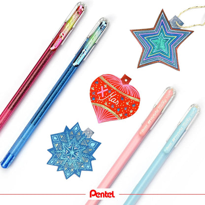 Pentel K110 Hybrid DualMetallic Gel Roller Pens, Fantasy Colours with 2 Glitters (Pack of 8