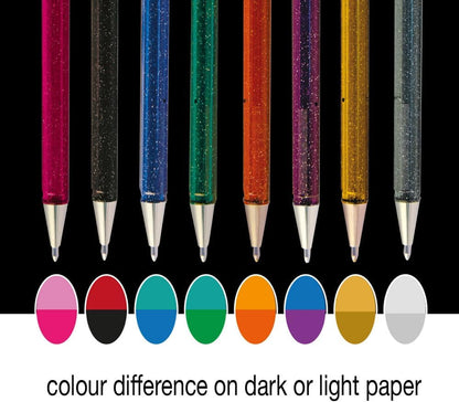 Pentel K110 Hybrid DualMetallic Gel Roller Pens, Fantasy Colours with 2 Glitters (Pack of 8