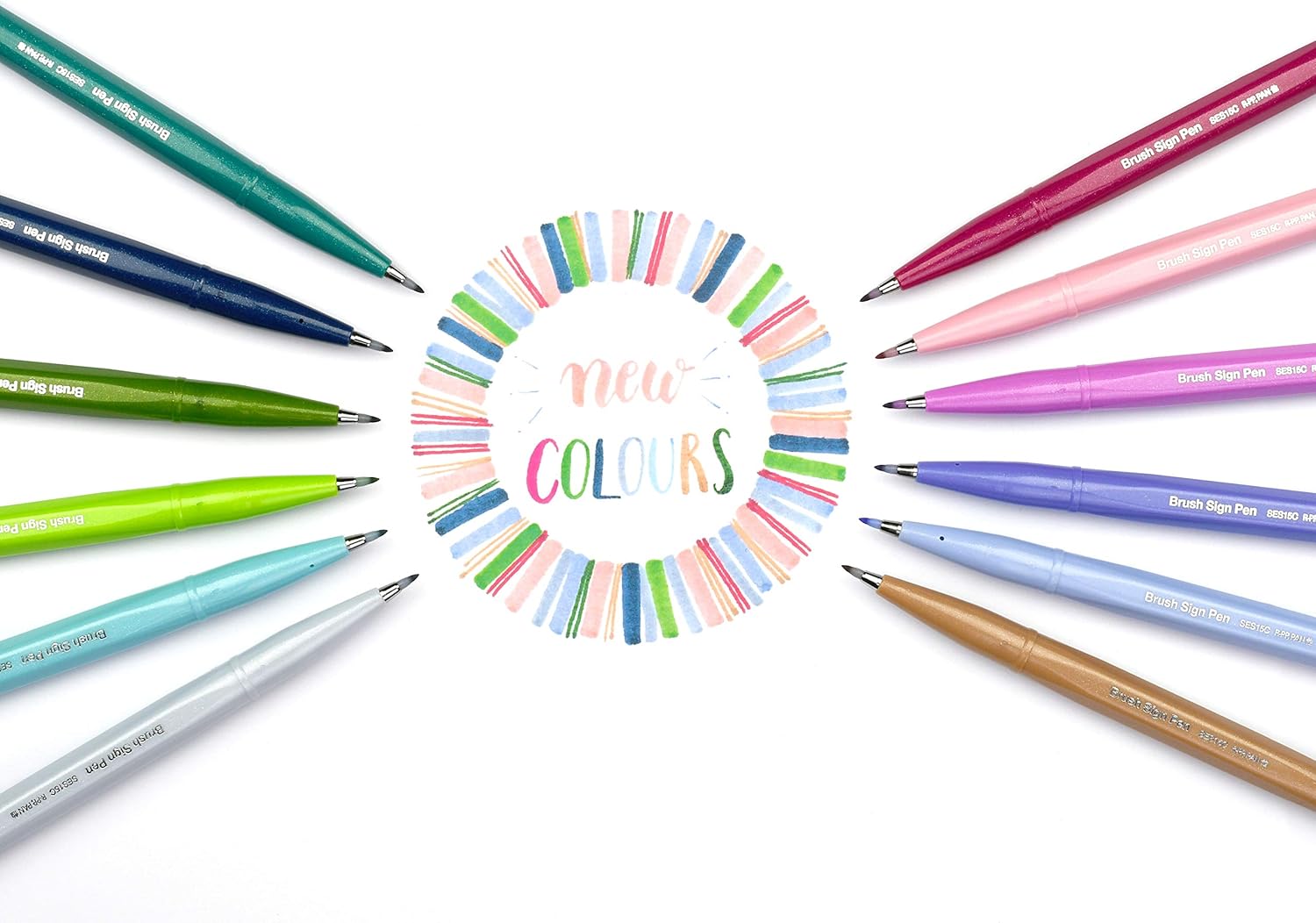 Pentel Arts SES15C Brush Sign Pen Assorted Colours (Wallet of 12