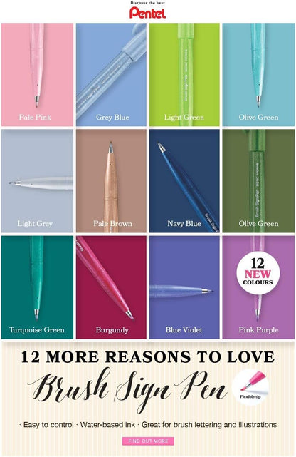 Pentel Arts SES15C Brush Sign Pen Assorted Colours (Wallet of 12