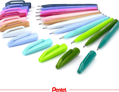 Pentel Arts SES15C Brush Sign Pen Assorted Colours (Wallet of 12