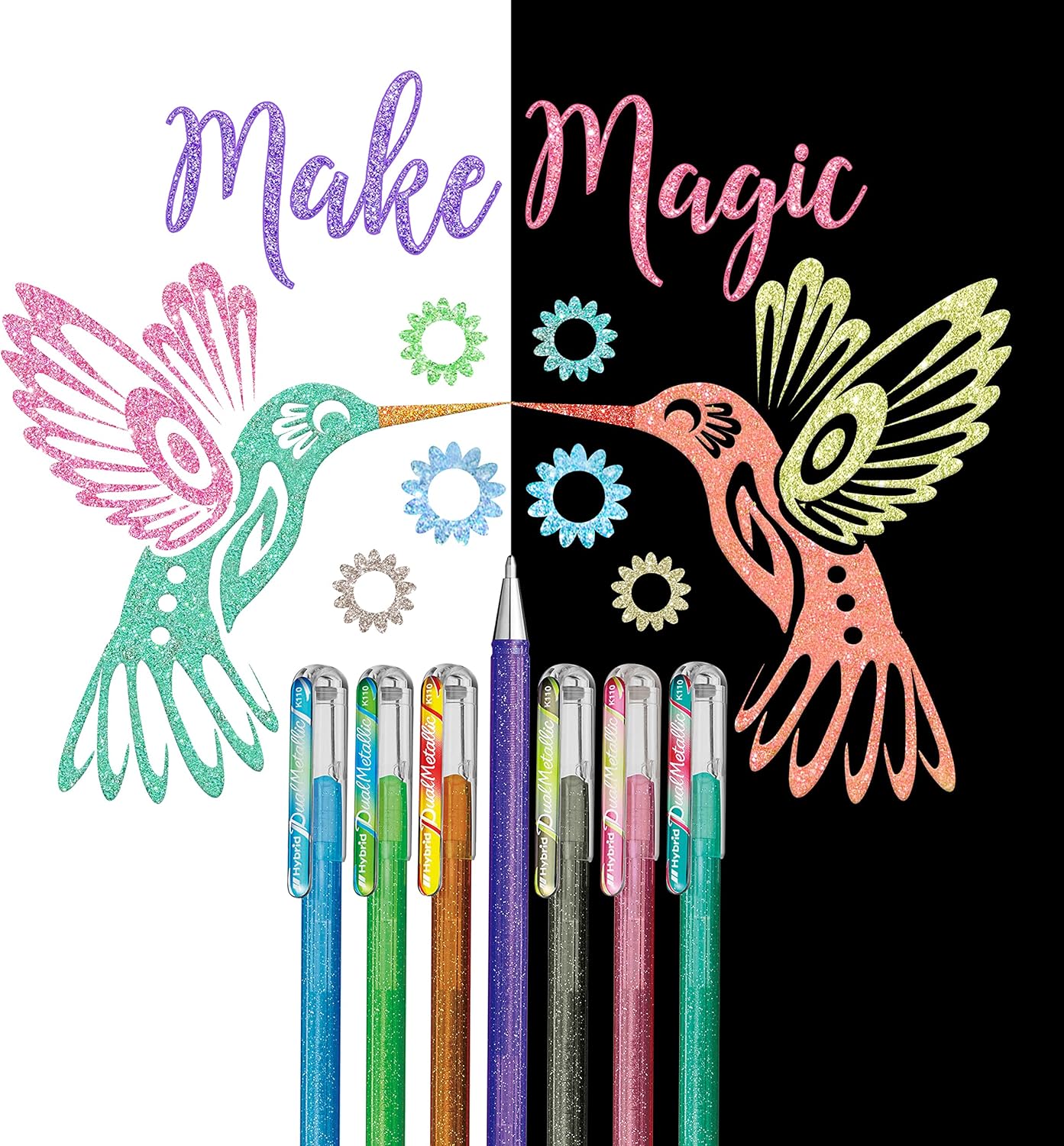 Pentel Hybrid Dual Metallic Liquid Gel Roller Pen YK110/8-M - Pack of 8 Pens in 16 Shimmering Metallic Colours