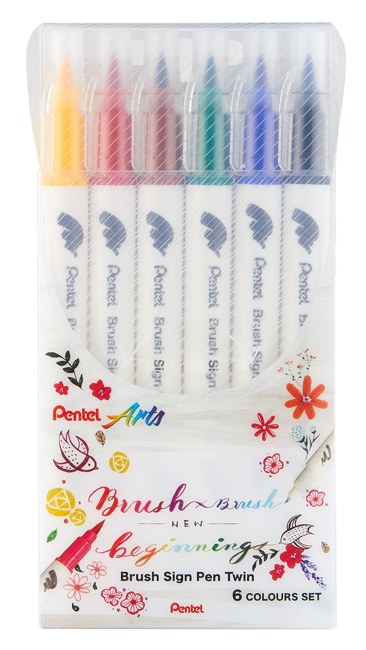 Pentel SESW30C Brush Sign Pen Twin Tip, Broad and Fine Tips for Calligrpahy and Lettering (6 Colour Wallet
