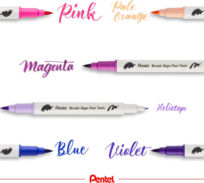 Pentel SESW30C Brush Sign Pen Twin Tip, Broad and Fine Tips for Calligrpahy and Lettering (6 Colour Wallet