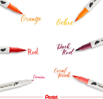 Pentel SESW30C Brush Sign Pen Twin Tip, Broad and Fine Tips for Calligrpahy and Lettering (6 Colour Wallet
