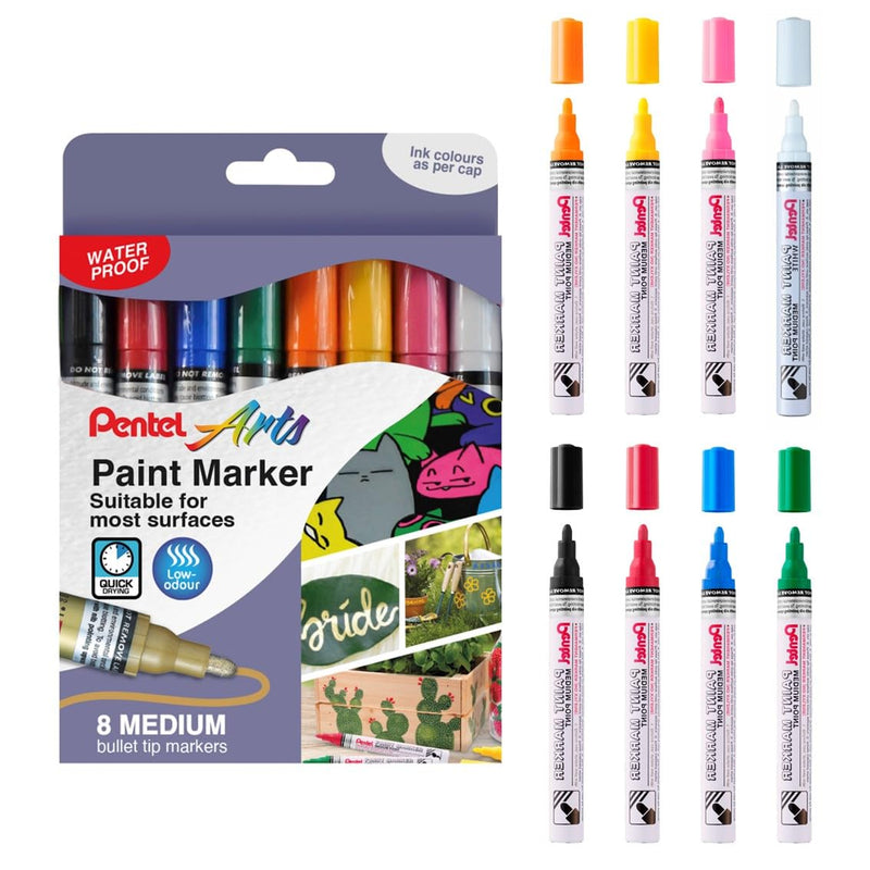 Pentel MMP10 Paint Marker Wallet, Medium 4.5mm Bullet Tip, Standard Colours (8 Marker Pens