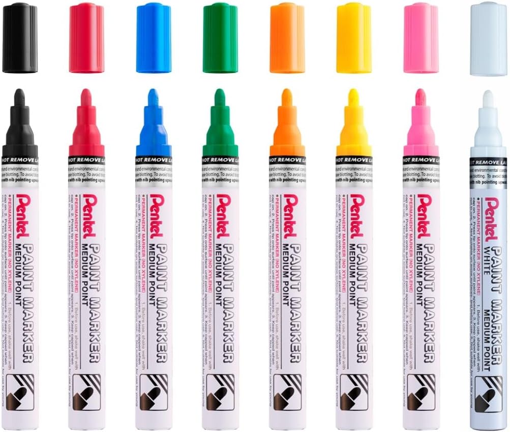 Pentel MMP10 Paint Marker Wallet, Medium 4.5mm Bullet Tip, Standard Colours (8 Marker Pens