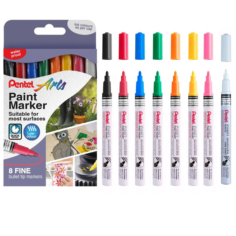 Pentel MSP10 Paint Marker Wallet, Fine 2.9mm Bullet Tip, Standard Colours (8 Marker Pens