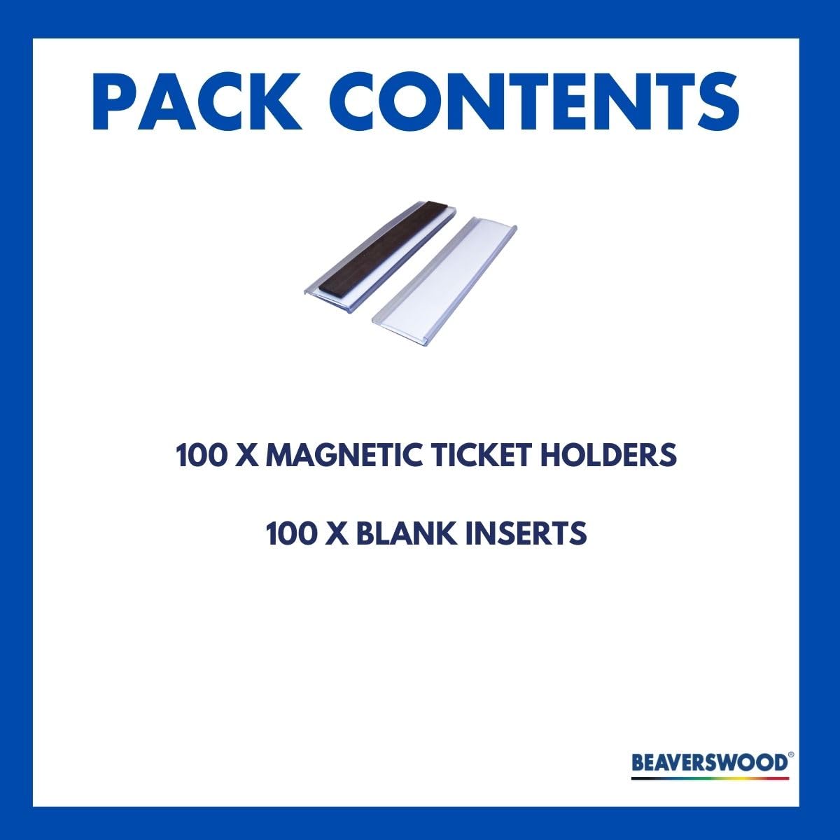 Magnetic Ticket Holder, Metal Label Holder, Magnetic Labels, Large Labels for Storage Boxes - H.25x W.100mm - Pack of 100 - Including Card