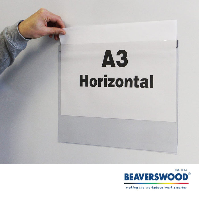 Industrial Strength Clear Pocket, Magnetic, H.316 x W.436mm, A3 Horizontal, Pack of 10 Clear and Durable Presentations, Ideal Rigidity for Everyday Use Display Projects, Protective Shields