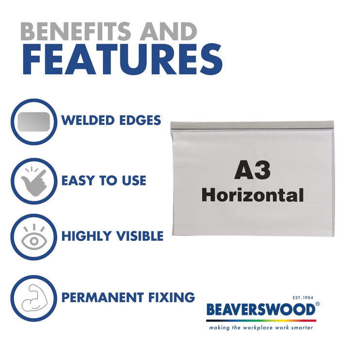 Industrial Strength Clear Pocket, Magnetic, H.316 x W.436mm, A3 Horizontal, Pack of 10 Clear and Durable Presentations, Ideal Rigidity for Everyday Use Display Projects, Protective Shields