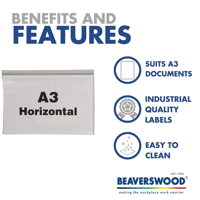 Industrial Strength Clear Pocket, Magnetic, H.316 x W.436mm, A3 Horizontal, Pack of 10 Clear and Durable Presentations, Ideal Rigidity for Everyday Use Display Projects, Protective Shields