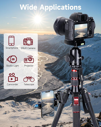 Rollei Compact Traveler No. 2 Black, 180cm Camera Stand with 360° Ball Head Lightweight Aluminum Travel Tripod with Monopod Function Complete Tripod Units for DSLR & Phone with Phone Holder