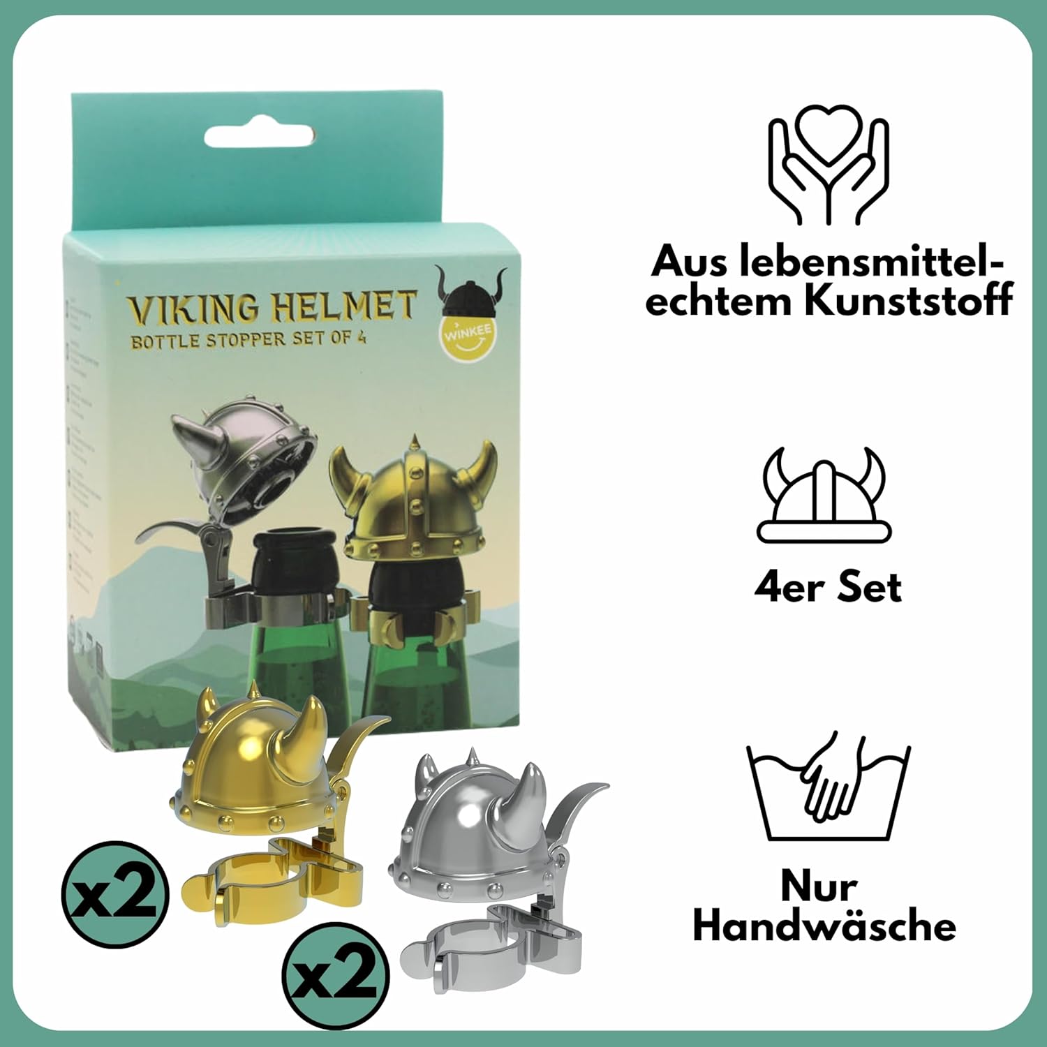 Winkee - Viking Helmet Bottle Stopper Set - 2 Inches