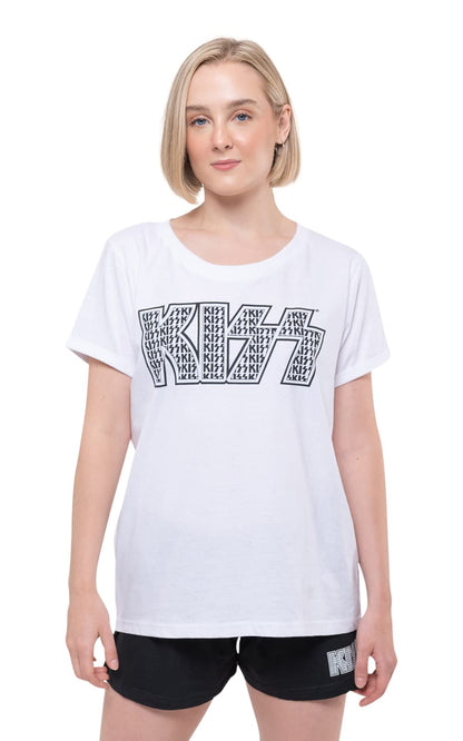 KISS Pyjamas Band Logo Infill Nuovo Ufficiale da Donna Bianca & Nero