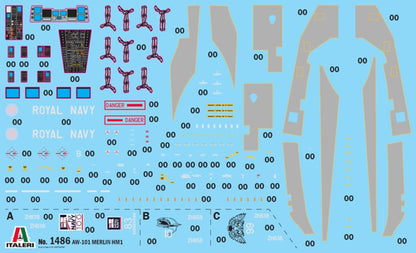 Italeri 1486 AW101 Merlin HM.1 1:72 Scale Plastic Model Kit/Model Assembly