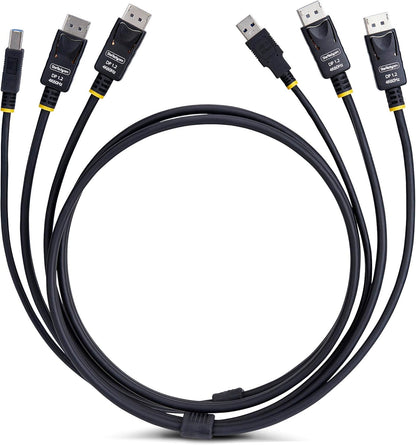 StarTech.com 6ft (1.8m) Dual-DisplayPort and USB 5Gbps KVM Cable, 4K 60Hz, Universal Compatible Combo Cable for KVM Switches