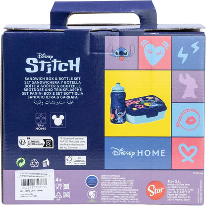 Stor 75073 Set VUELTA AL Cole EN CAJA Regalo (Botella REUTILIZABLE Sport Easy Hold 380 ML Y SANDWICHERA Rectangular) Stitch Palms Lunch Box, Plastic