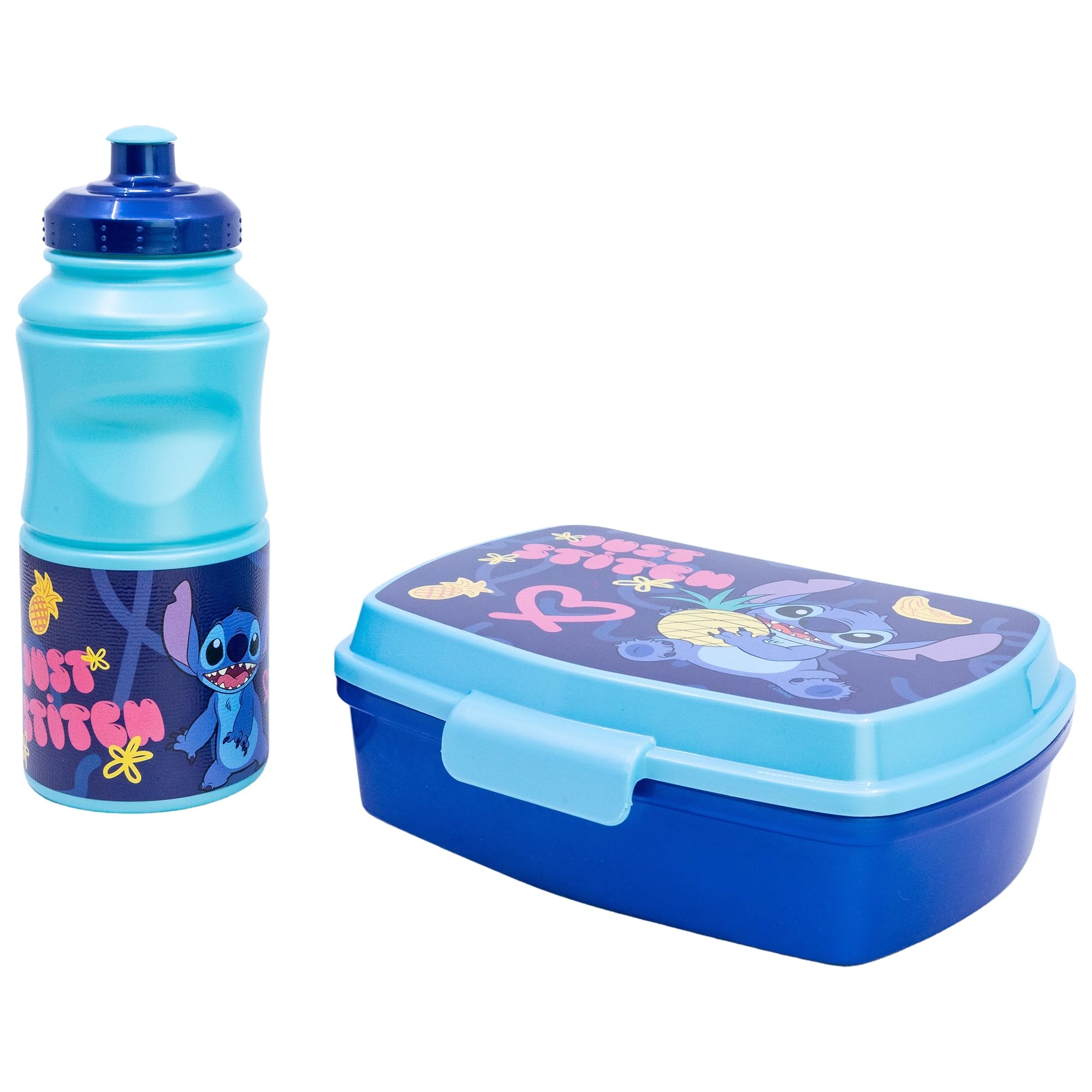 Stor 75073 Set VUELTA AL Cole EN CAJA Regalo (Botella REUTILIZABLE Sport Easy Hold 380 ML Y SANDWICHERA Rectangular) Stitch Palms Lunch Box, Plastic