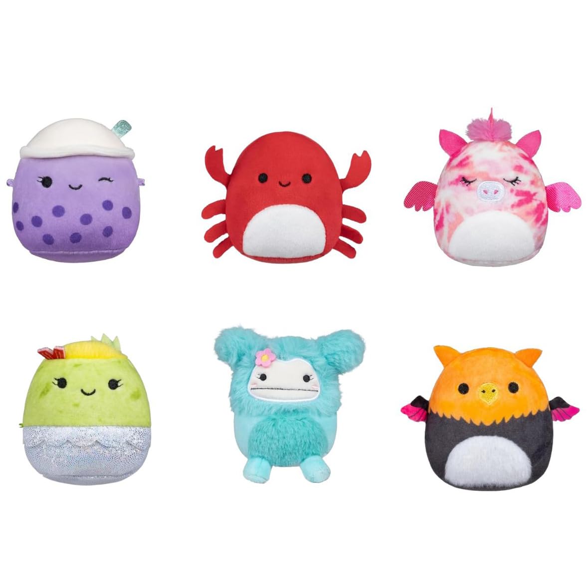 Squishmallows Micromallows Original 6-Pack - Henley the Alicorn, Carlos the Crab, Myrna the Griffin, Poplina the Boba, Anjara the Breakfast Burrito, Joelle the Bigfoot