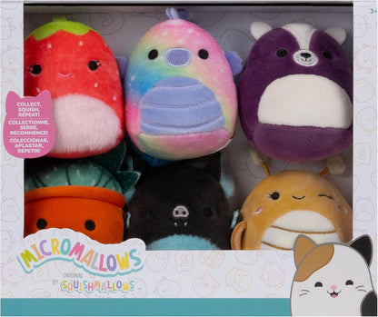 Micromallows Squishmallows Original 6-Pack -Oz the Succulent Plush - Emerald the Seahorse, Aldous the Bat,Greer the Grasshopper, Scarlet the Strawberry, Sloan the Skunk