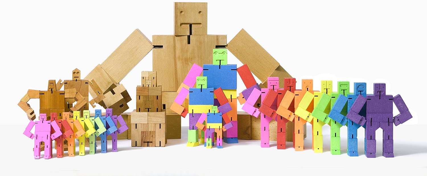 Areaware Multi-Colour Small Cubebot Wooden Mechanical Puzzle, 1 Set, 1 Item, 1 Piece, Ages 3+