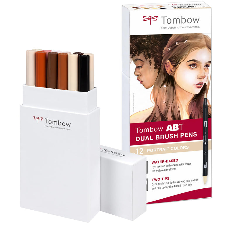 Tombow ABT Dual Brush Pen, Portrait Colours, set of 12, dual-tip pens, perfect for hand lettering and bullet journaling, watercoloring