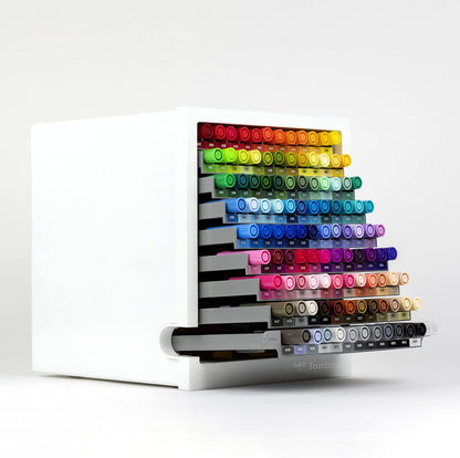 Tombow ABT-108C-ORGA ABT Dual Brush Pen Marker Desktop Organiser Set – 107 ABT Dual Brush Pens + Blender, extendable, compact 9-level pen storage, customisable labels included