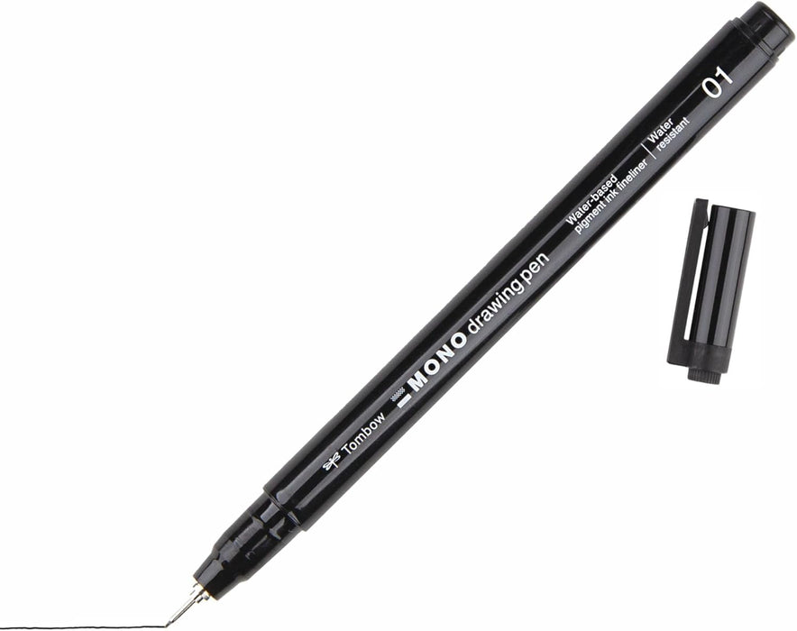 Tombow Fineliner MONO drawing pen, line width 02 (approx. 0.3 mm), pigment ink, water- and lightfast, for sketching, illustrating and drawing, black, WS-EFL-H-02