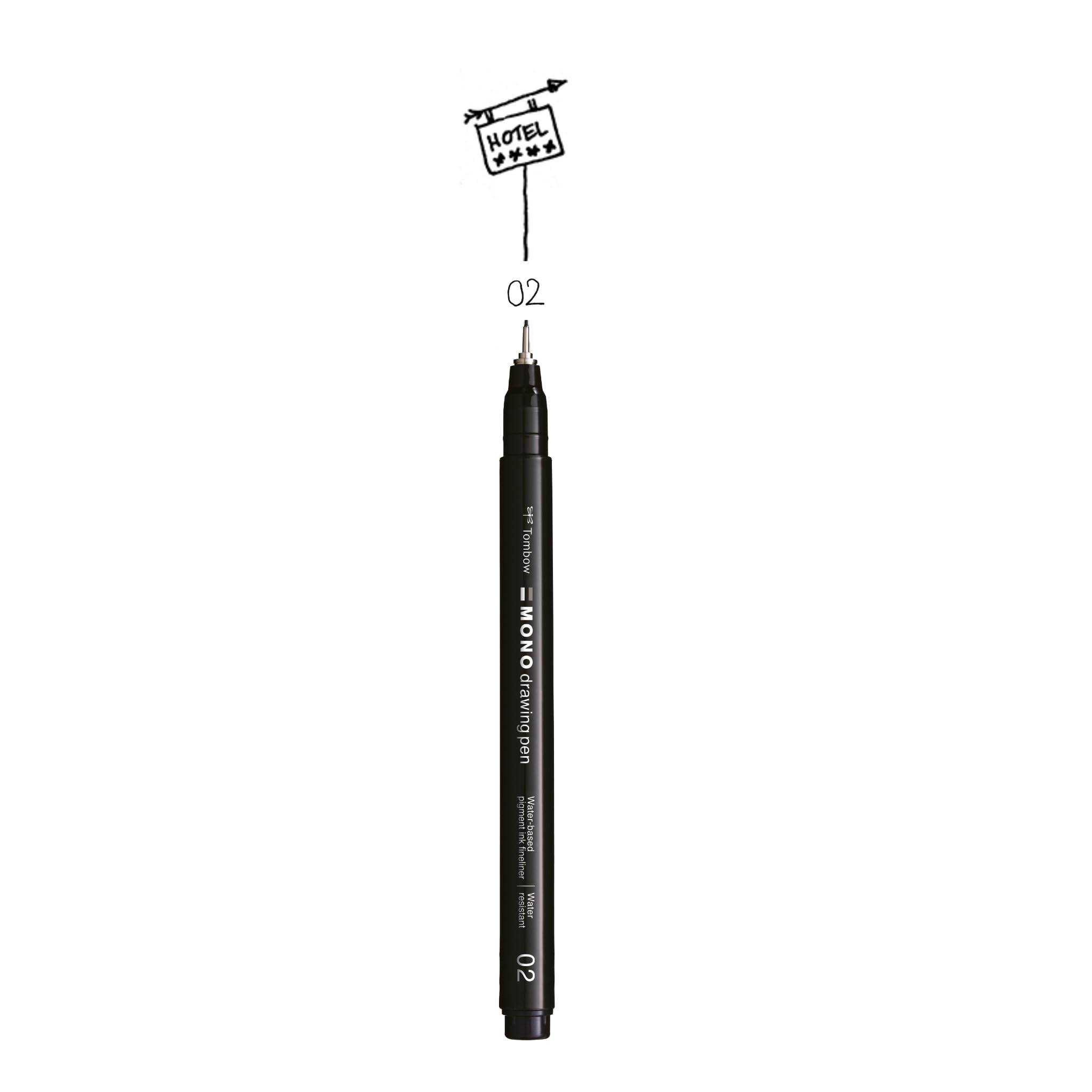 Tombow Fineliner MONO drawing pen, line width 02 (approx. 0.3 mm), pigment ink, water- and lightfast, for sketching, illustrating and drawing, black, WS-EFL-H-02