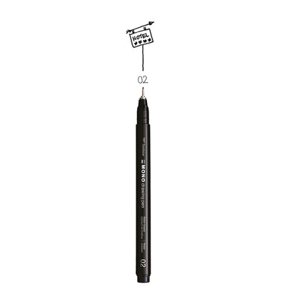 Tombow Fineliner MONO drawing pen, line width 02 (approx. 0.3 mm), pigment ink, water- and lightfast, for sketching, illustrating and drawing, black, WS-EFL-H-02