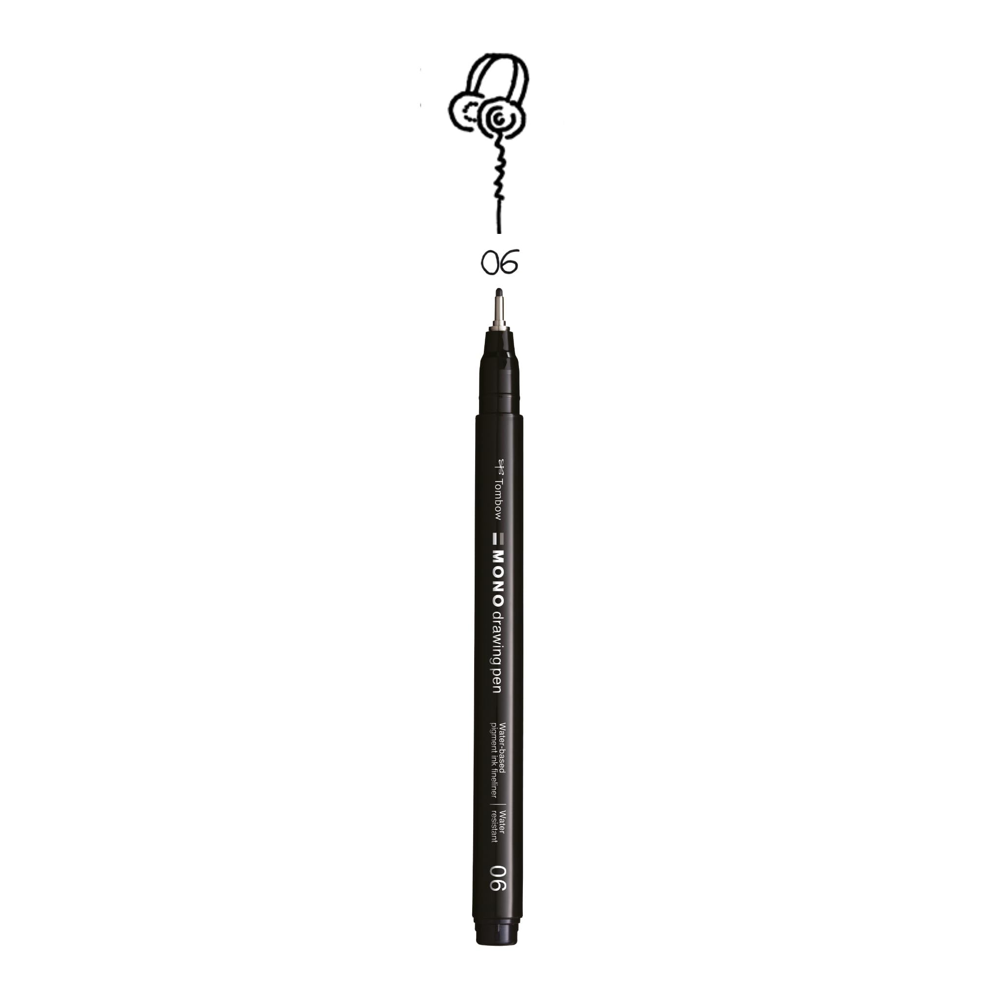 Tombow Fineliner MONO drawing pen, line width 06 (approx. 0.55 mm), pigment ink, water- and lightfast, for sketching, illustrating and drawing, black, WS-EFL-H-06