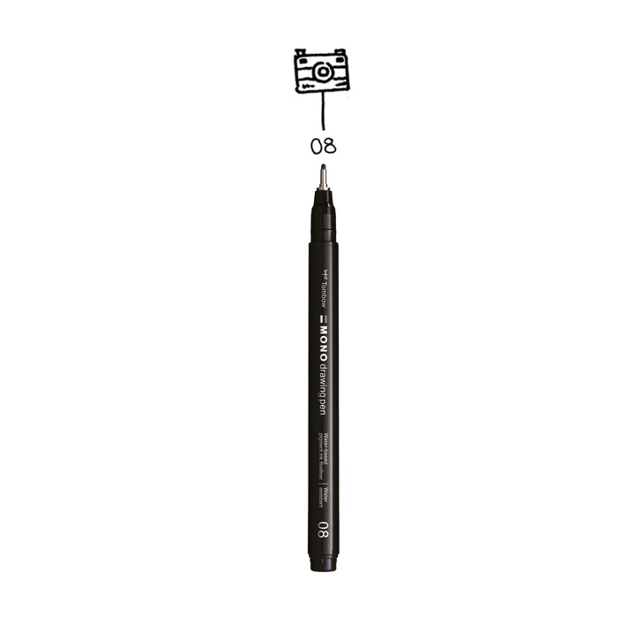 Tombow Fineliner Mono drawing pen, line width 08 (approx. 0.6 mm), pigment ink, water- and lightfast, for sketching, illustrating and drawing, black, WS-EFL-H-08