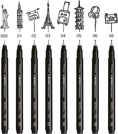 Tombow Fineliner MONO drawing pen, line width 01 (approx. 0.25 mm), pigment ink, water and light resistant, for sketching, illustrating and drawing, black, WS-EFL-H-01