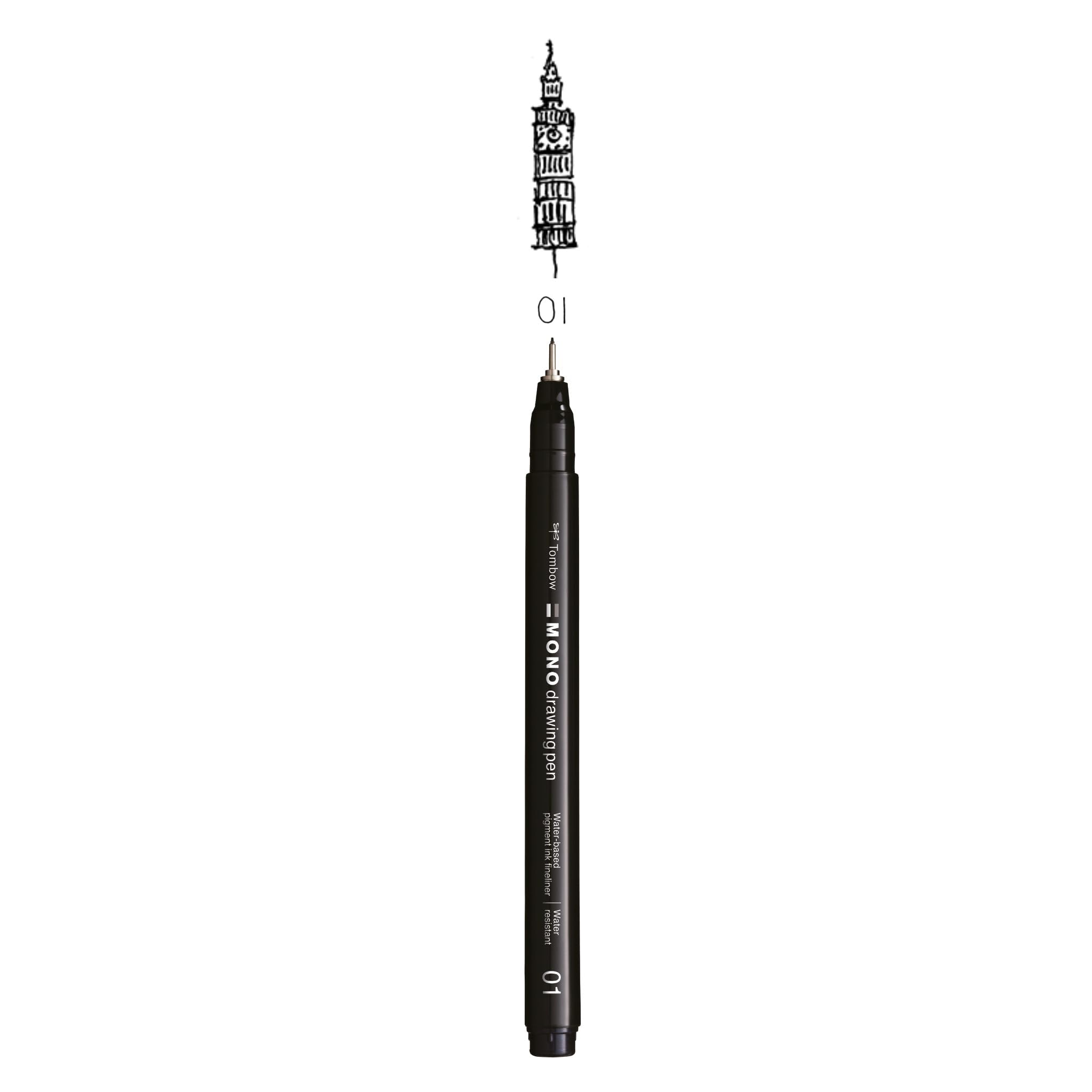 Tombow Fineliner MONO drawing pen, line width 01 (approx. 0.25 mm), pigment ink, water and light resistant, for sketching, illustrating and drawing, black, WS-EFL-H-01