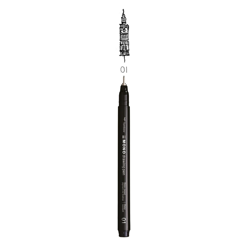 Tombow Fineliner MONO drawing pen, line width 01 (approx. 0.25 mm), pigment ink, water and light resistant, for sketching, illustrating and drawing, black, WS-EFL-H-01