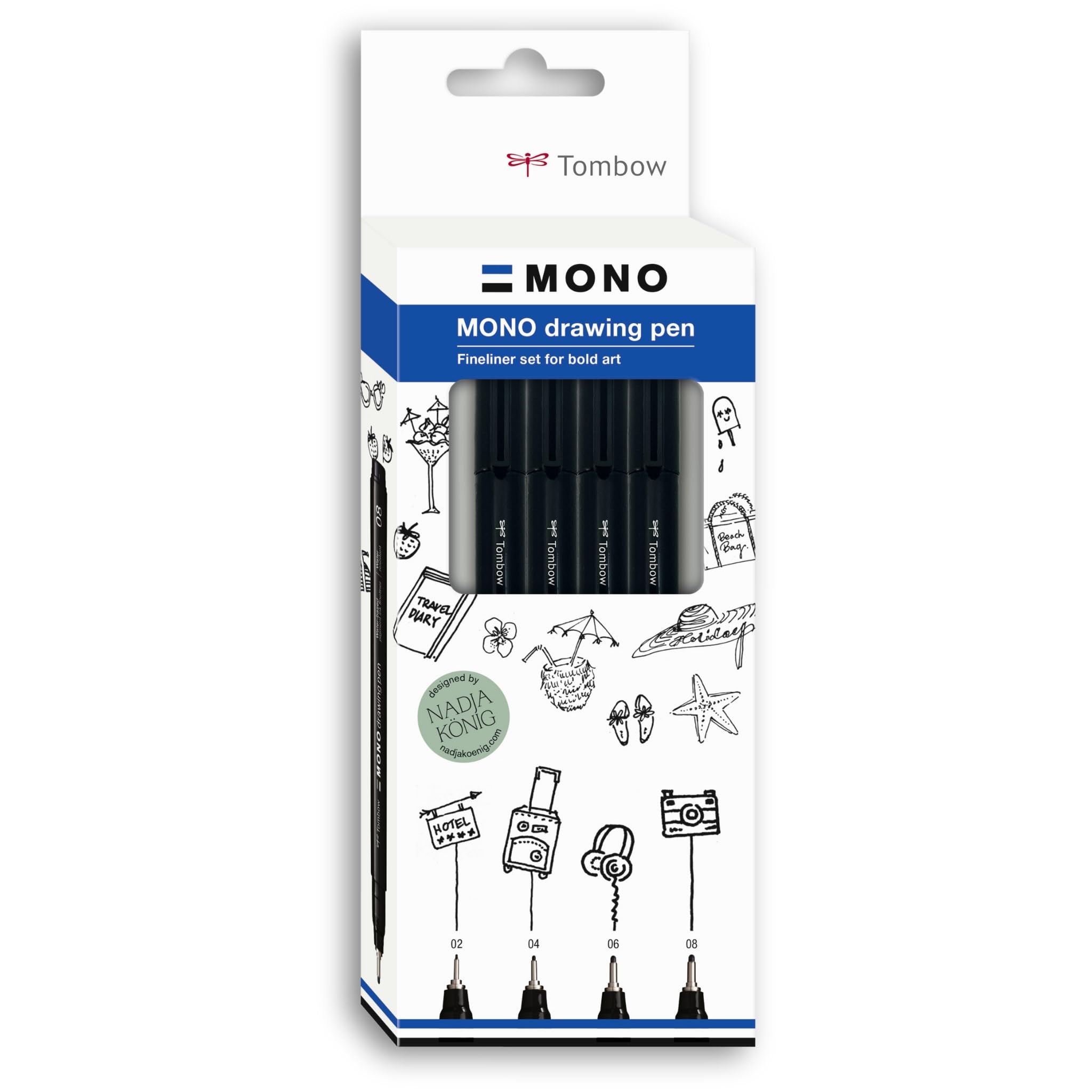Tombow Fineliner MONO drawing pen, Bold Set, pigment ink, water and light resistant, for sketches, for illustrating and drawing, black, set of 4, WS-EFL-H-B-4P