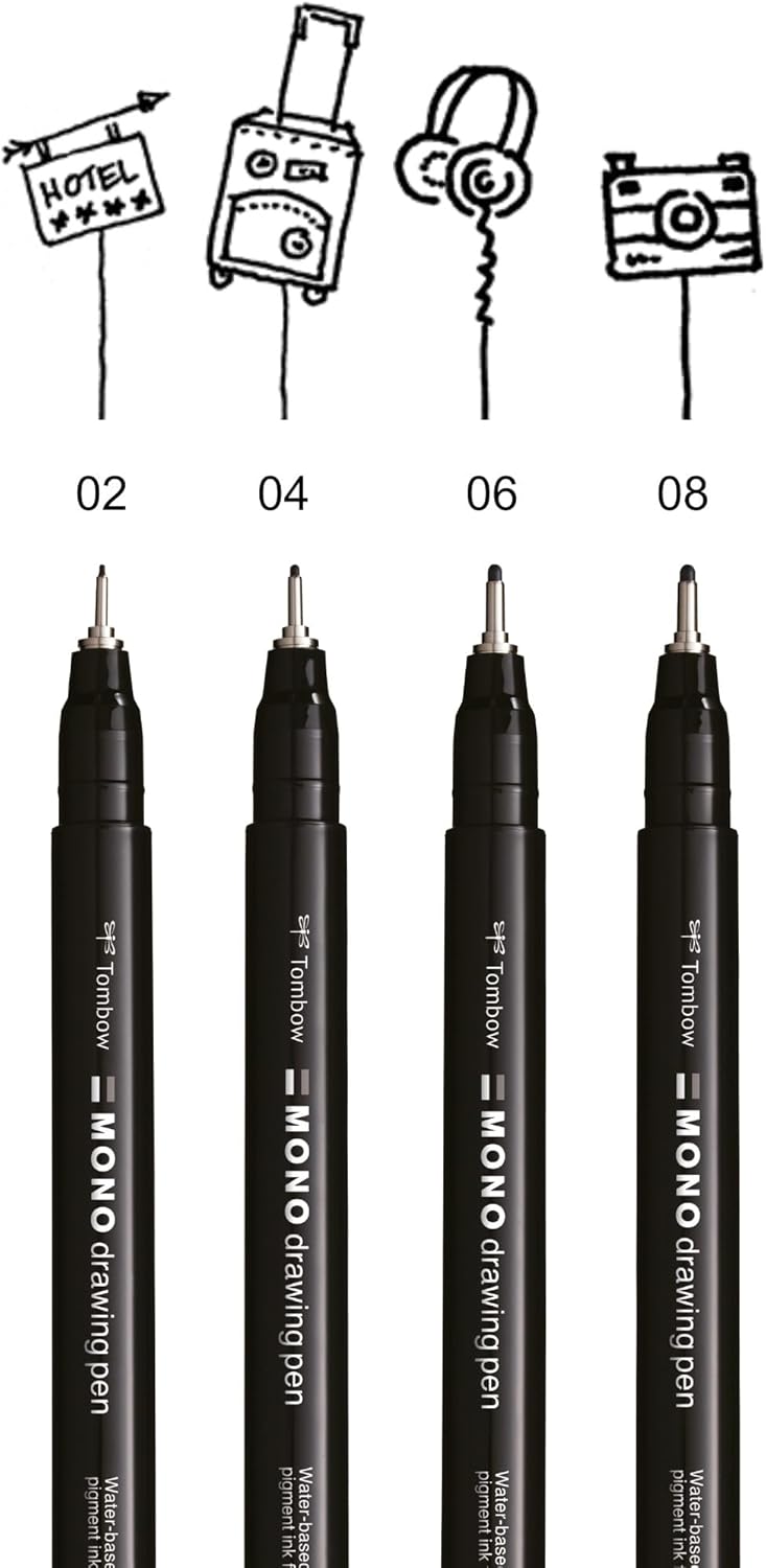 Tombow Fineliner MONO drawing pen, Bold Set, pigment ink, water and light resistant, for sketches, for illustrating and drawing, black, set of 4, WS-EFL-H-B-4P