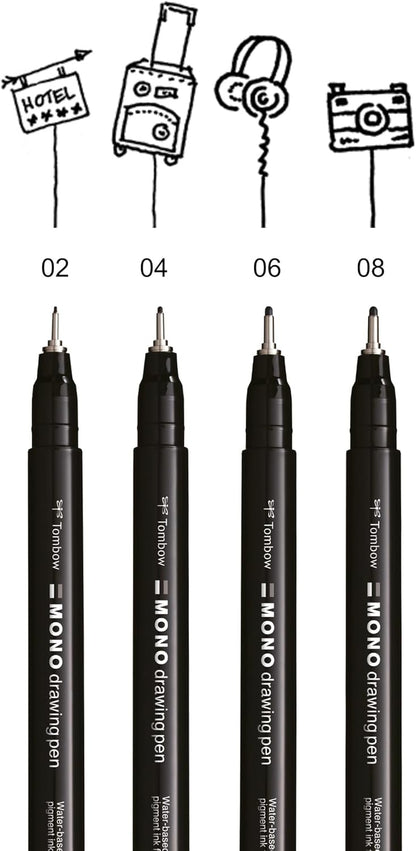 Tombow Fineliner MONO drawing pen, Bold Set, pigment ink, water and light resistant, for sketches, for illustrating and drawing, black, set of 4, WS-EFL-H-B-4P