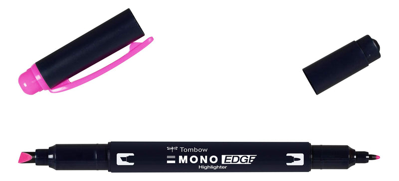 Tombow MONO edge highlighter with two tips, pink, chisel tip and fineliner tip, quick-drying, environmentally friendly design