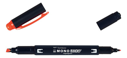 Tombow MONO edge highlighter with two tips, coral, chisel tip and fineliner tip, quick-drying, environmentally friendly design