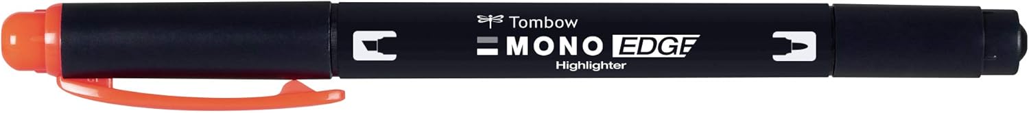 Tombow MONO edge highlighter with two tips, coral, chisel tip and fineliner tip, quick-drying, environmentally friendly design