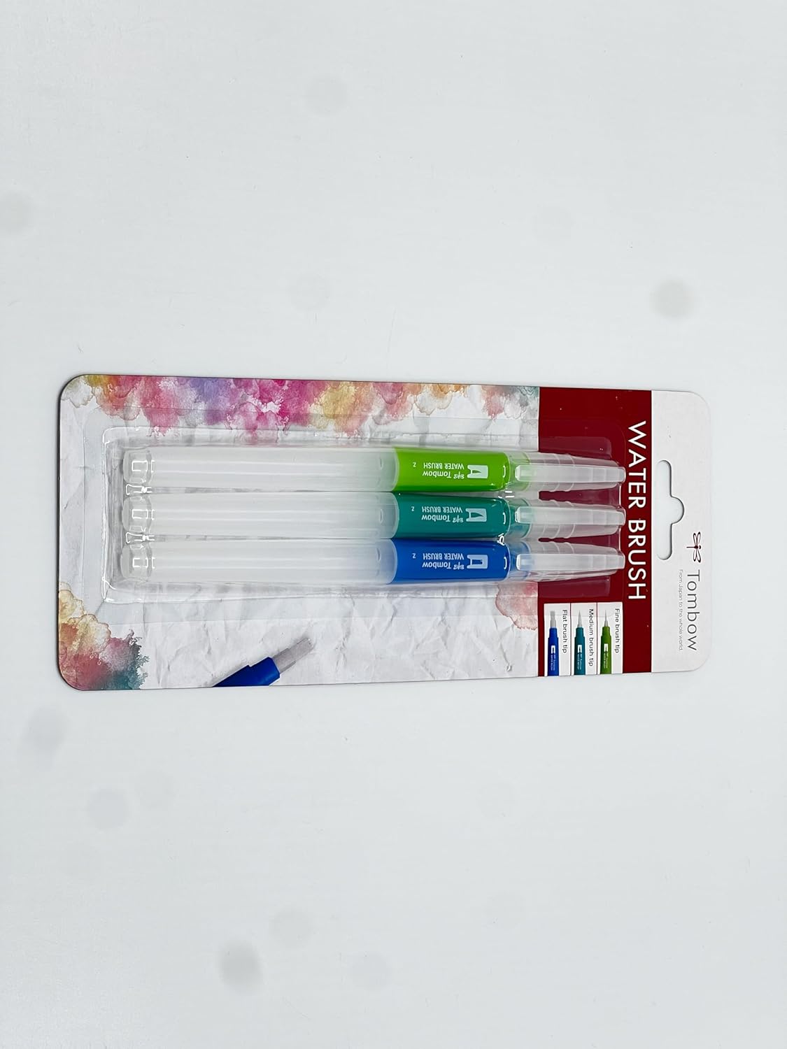 Tombow Juego de brochas Wb-3P con depósito de agua (vacías), 3 piezas, 1 brocha fina, mediana y plana, multicolor